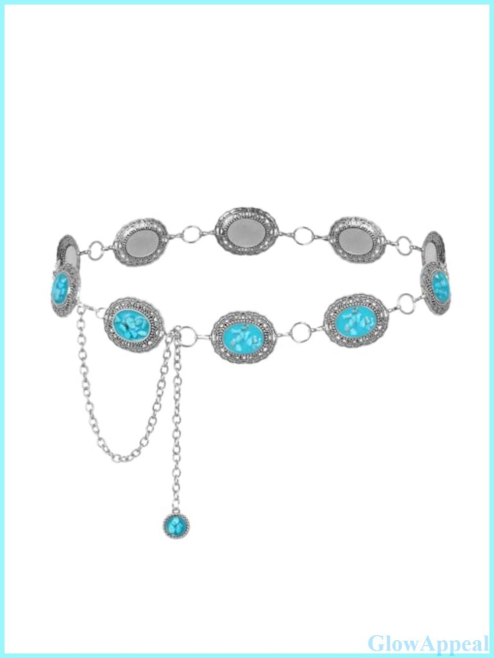 Metal Chain Belt with Turquoise Stone Concho Adjustable Western Style